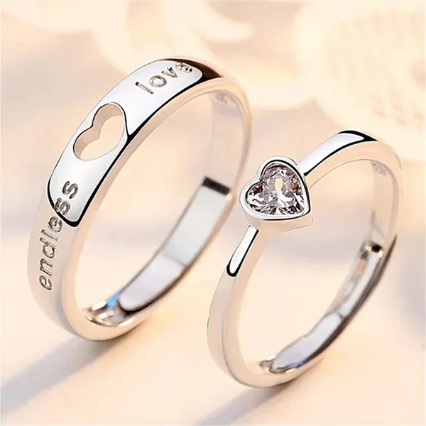 2Pcs/set Heart Matching Couple Ring