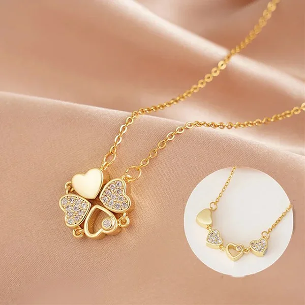 Four Heart Leaf Clover Necklace