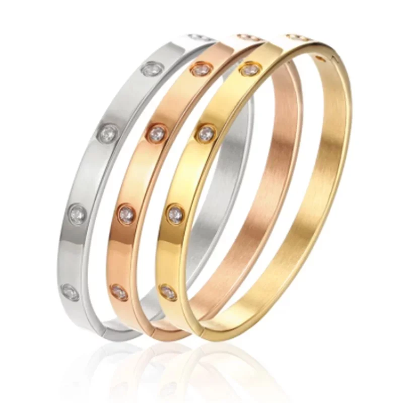 Rhinestone Steel Bangles Set