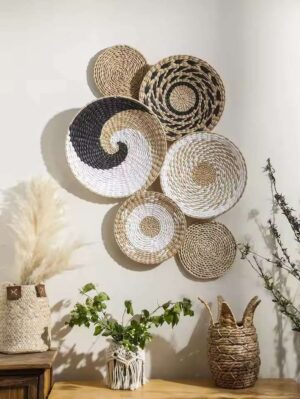 6er Set Natürliche Körbe für Boho Wanddekor