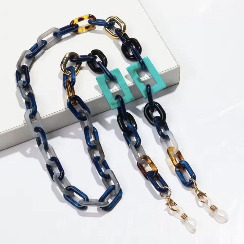 Bunte Boho Brillen Kette Damen Blau