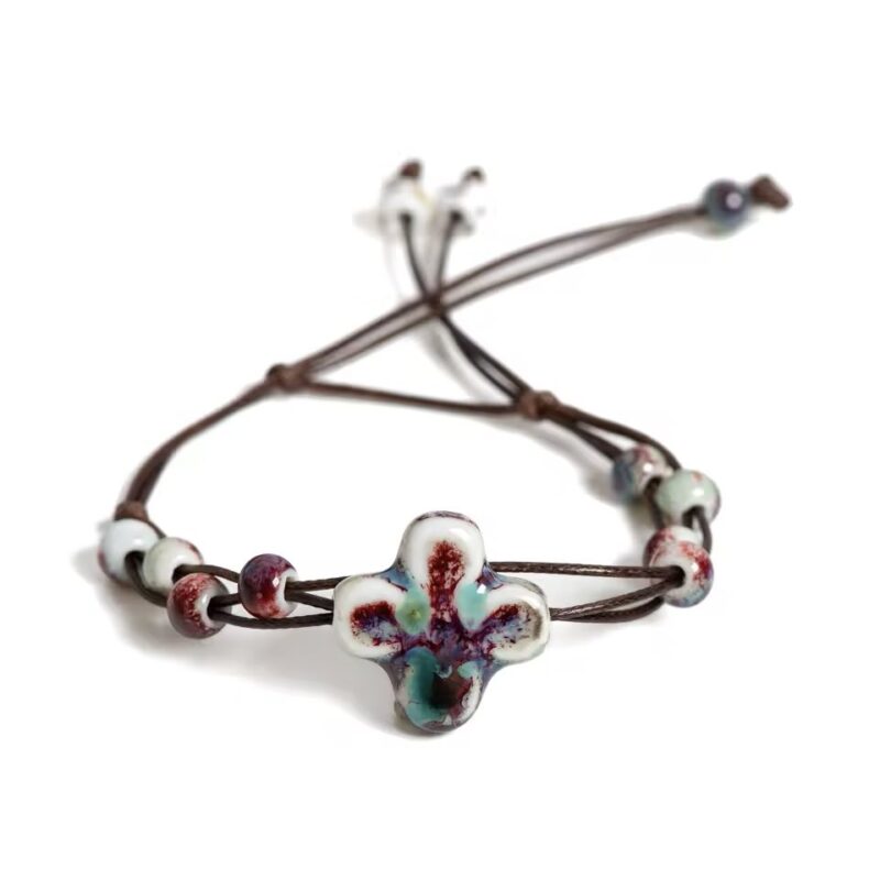 Handmade Ceramic Floral Bracelet Boho Armband mit Blumenmuster