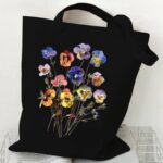Retro Blumen Tote Handtasche Schwarz 3 Wiederverwendbare Einkaufstasche Boho