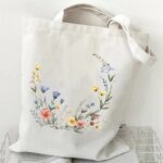 Retro Blumen Tote Handtasche Weiß 3 Stylische Alltagstasche Canvas