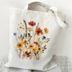 Retro Blumen Tote Handtasche Weiß 5 Lässige Canvas Schultertasche