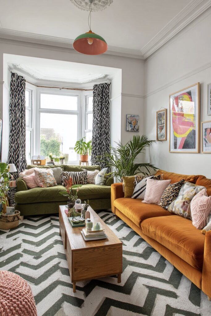 Helles Boho-Wohnzimmer mit offenem Grundriss
